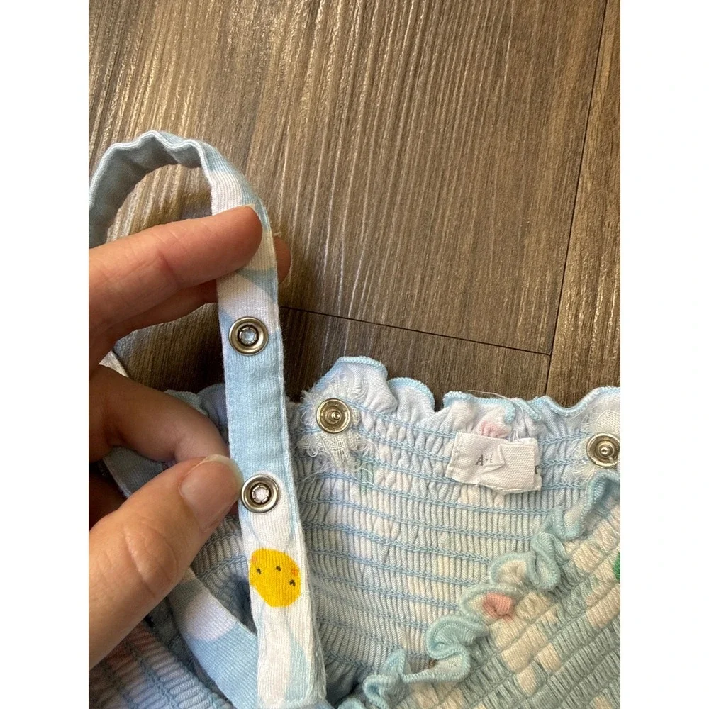 Angel Dear Daisy Faces Romper Baby 12-18M Blue Bamboo Viscose Sunsuit